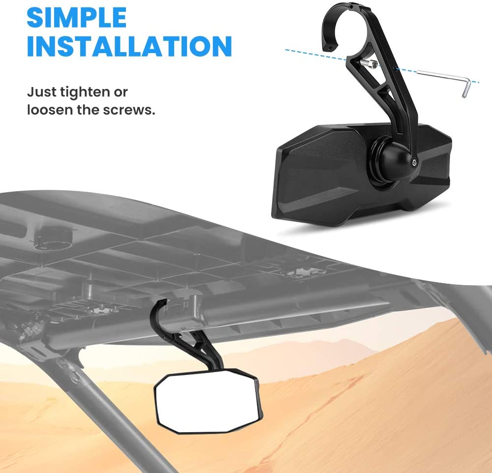 RZR Rear View Center Mirror, General Mirror Wide Angle with ShatterProof Glass and 360 Adjustable Joint Ball - OMOTOR