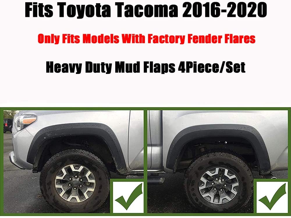 Mud Flaps Compatible with Toyota Tacoma 2016 2017 2018 2019 2020 2021 2022 - W/OEM Fender Flares Only (Doesn't Fit SR Models) - OMOTOR