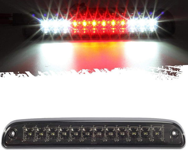 Red/White 12 LED Smoke Lens Chrome Housing Tail High Mount 3rd Third Brake Light Cargo Lamp Waterproof Replacement for Ford F-250 F-350 F-450 F-550 Super Duty 1999-2016 /Ford Ranger 1993-2011 - OMOTOR