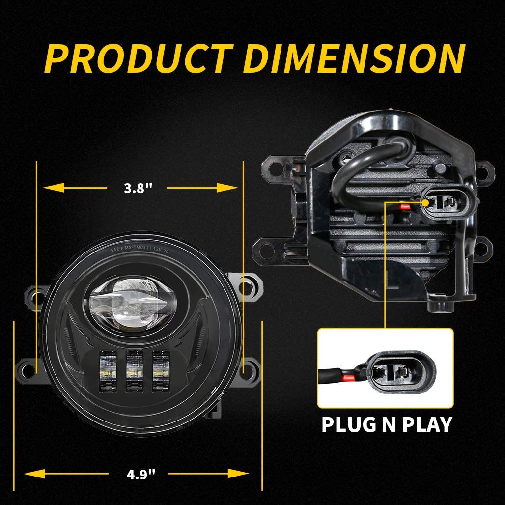 New LED Fog Lights for 2016-2023 Tacoma 2014-2023 4Runner 2014-2019 Tundra Truck Driving Lamps Assembly Replacement w/Bracket, Driver and Passenger Side- Black - OMOTOR