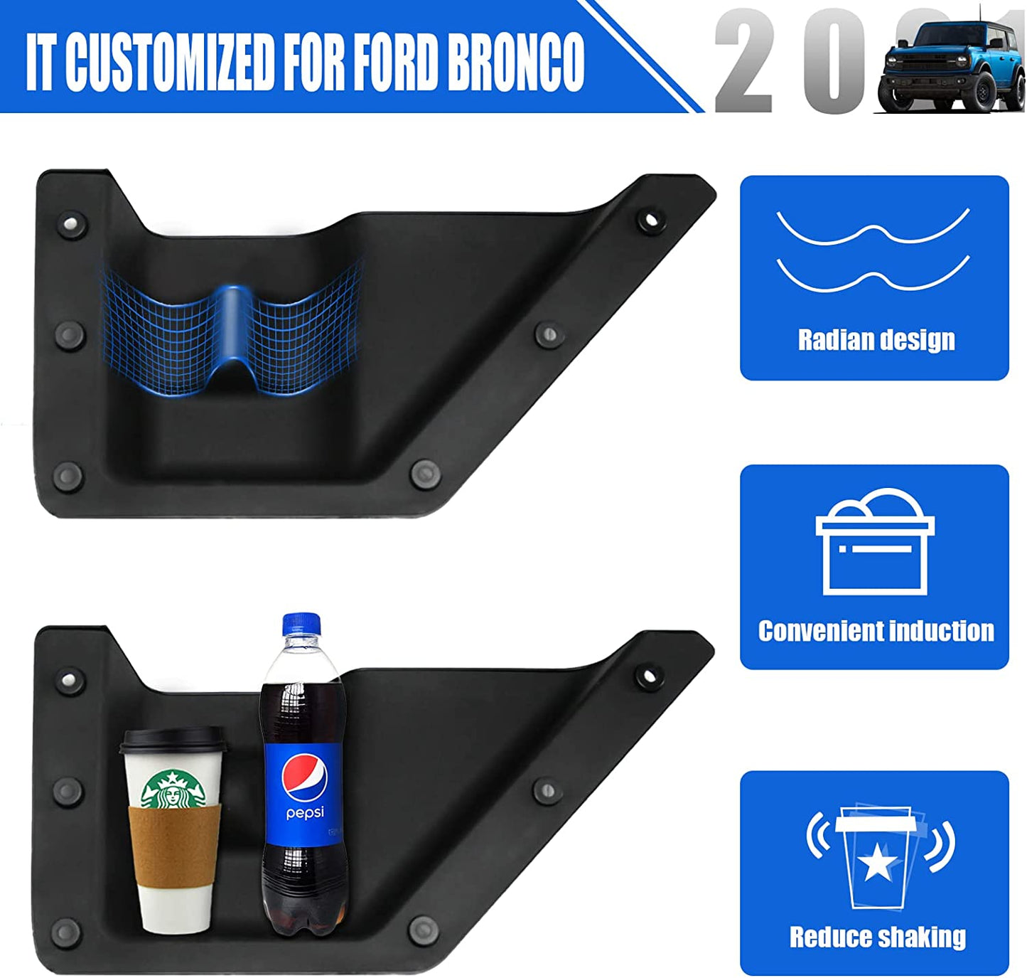 Front Door Storage Pockets for Ford Bronco Accessories, Side Door Organizer Box fit Bronco 2/4-Door 2021 2022 2023 (2PCS) - OMOTOR