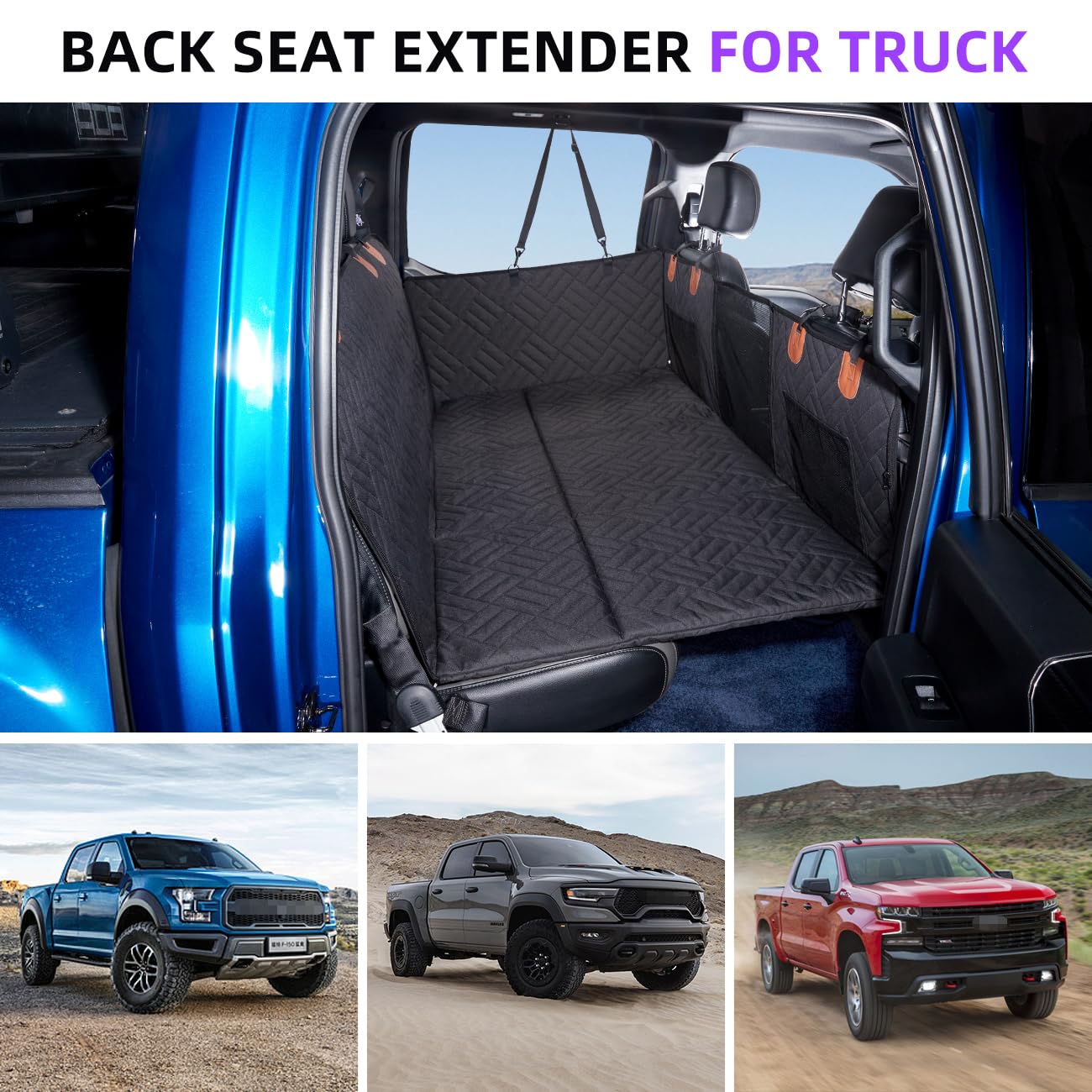 Dog Seat Cover and Bed for Trucks - Back Seat Extender and Hammock for F150, RAM1500, Silverado - Non-Inflatable Pet Mattress - OMOTOR