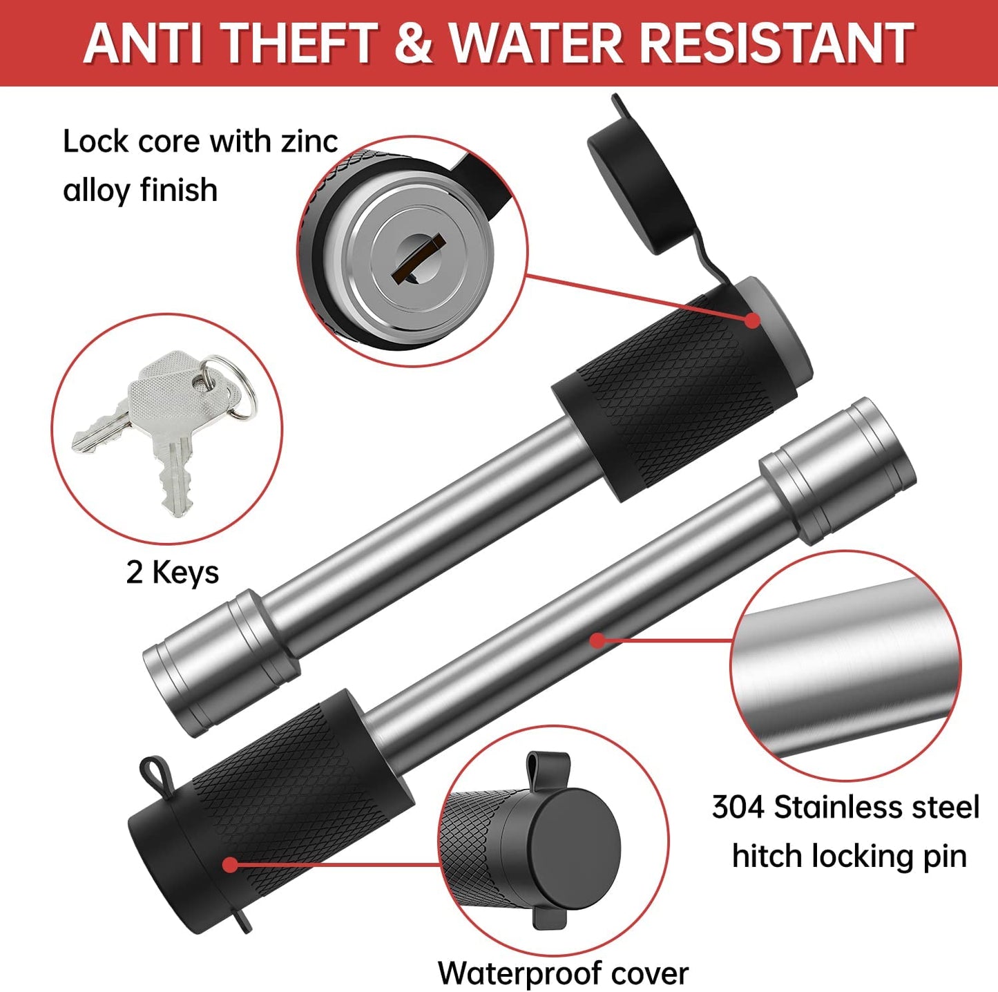 Adjustable Trailer Hitch, Fits 2.5 Inch Receiver, 6 Inch Drop Hitch, 18,500 LBS GTW, Aluminum Forged Shank, 2 Inch & 2-5/16 Inch Balls, Towing Hitch for Heavy Duty Truck with Double Lock Pins - OMOTOR