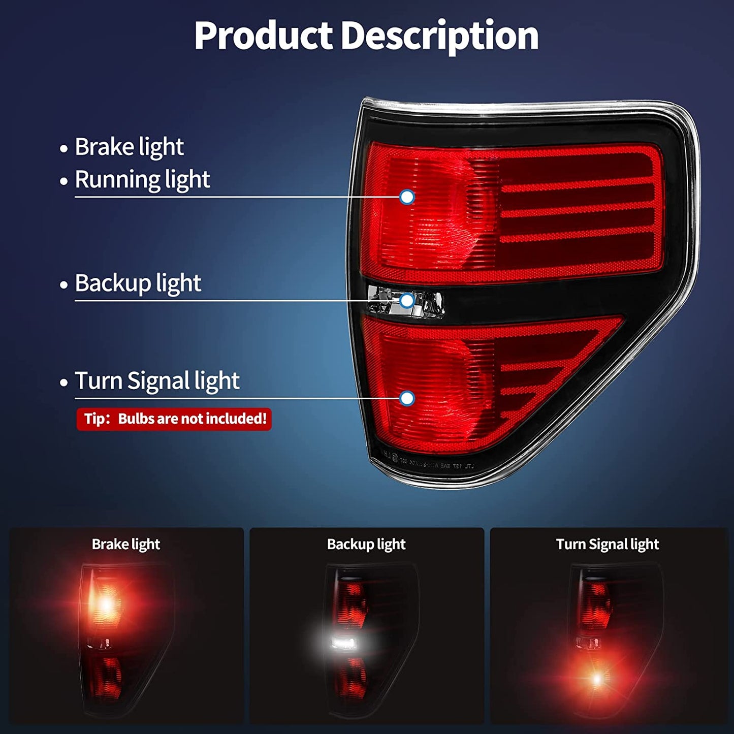 Tail Lights Compatible with 2009-2014 Ford F150, NOT fit Flareside Models, Taillight Brake Lamps Housing for Passenger and Driver Side, 2 Pack, Red + Black - OMOTOR