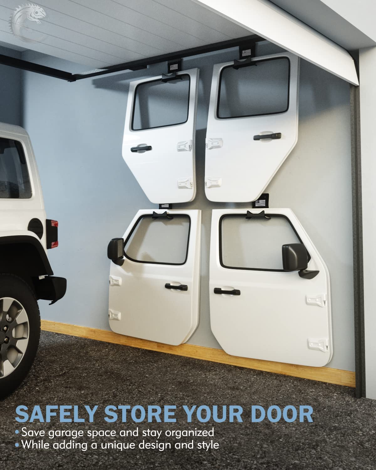 America Flag Storage Door Hangers, Aluminum Wall-Mounted Removable Door Storage Rack Holder with Rubber Lining Compatible with 1956-2023 Jeep Wrangler CJ YJ TJ LJ JK JKU JL JLU - 4PACK - OMOTOR