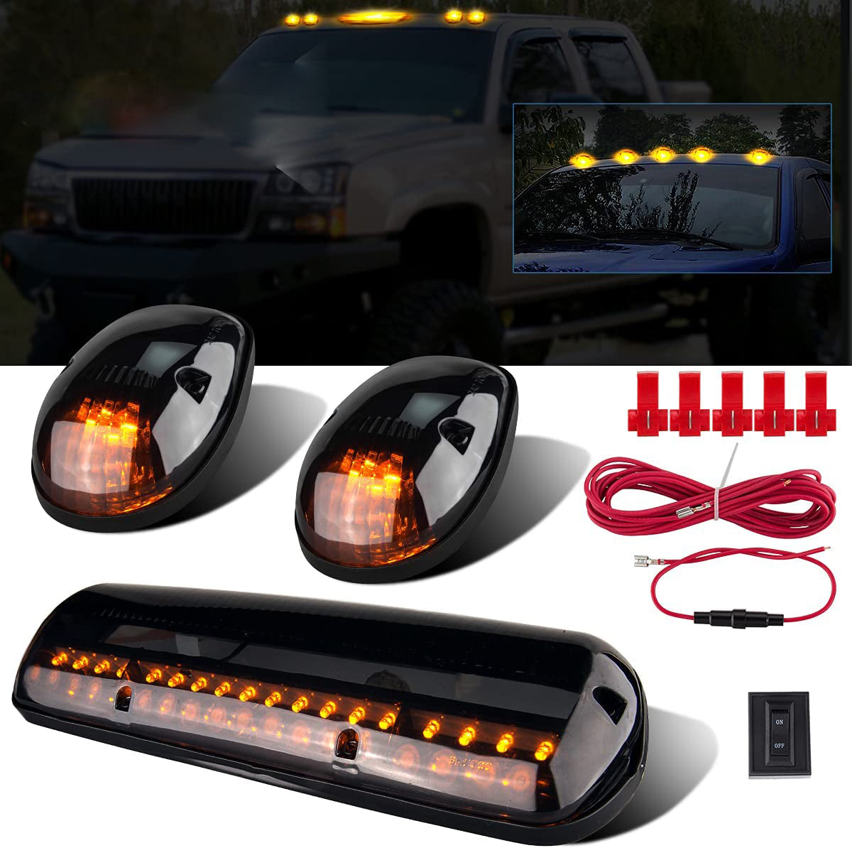 3X Smoked Cover Cab Roof Top Marker Running Lamps Amber 30 LED Lights - OMOTOR