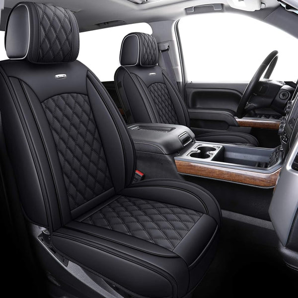 Seat Covers for Truck Chevy Chevrolet Silverado GMC Sierra Pickup 2007-2024 1500 2500HD 3500HD Trail Boss Z71 Crew Double Extended Cab Waterproof Leather Protectors (Full Set, Black) - OMOTOR