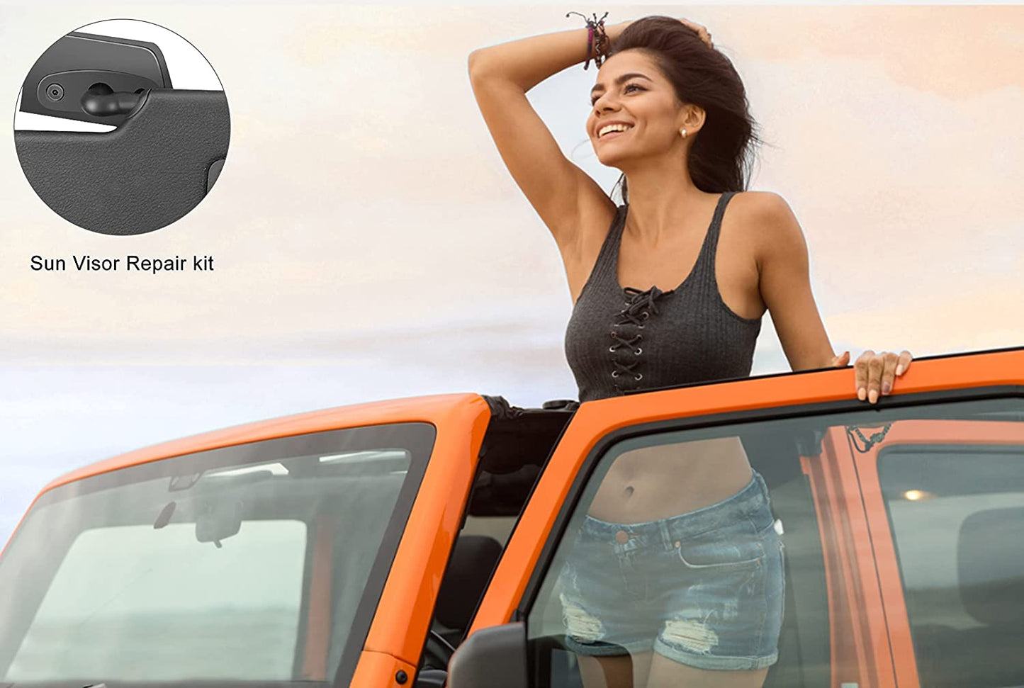 Upgrade Aluminum Alloy Sun Visor Repair Kit Heavy Duty Visor Mounting Clips Compatible with Jeep Wrangler JK 2018/ Wrangler 2018-2022/ Gladiator 2020-2022 (2 Pack) - OMOTOR