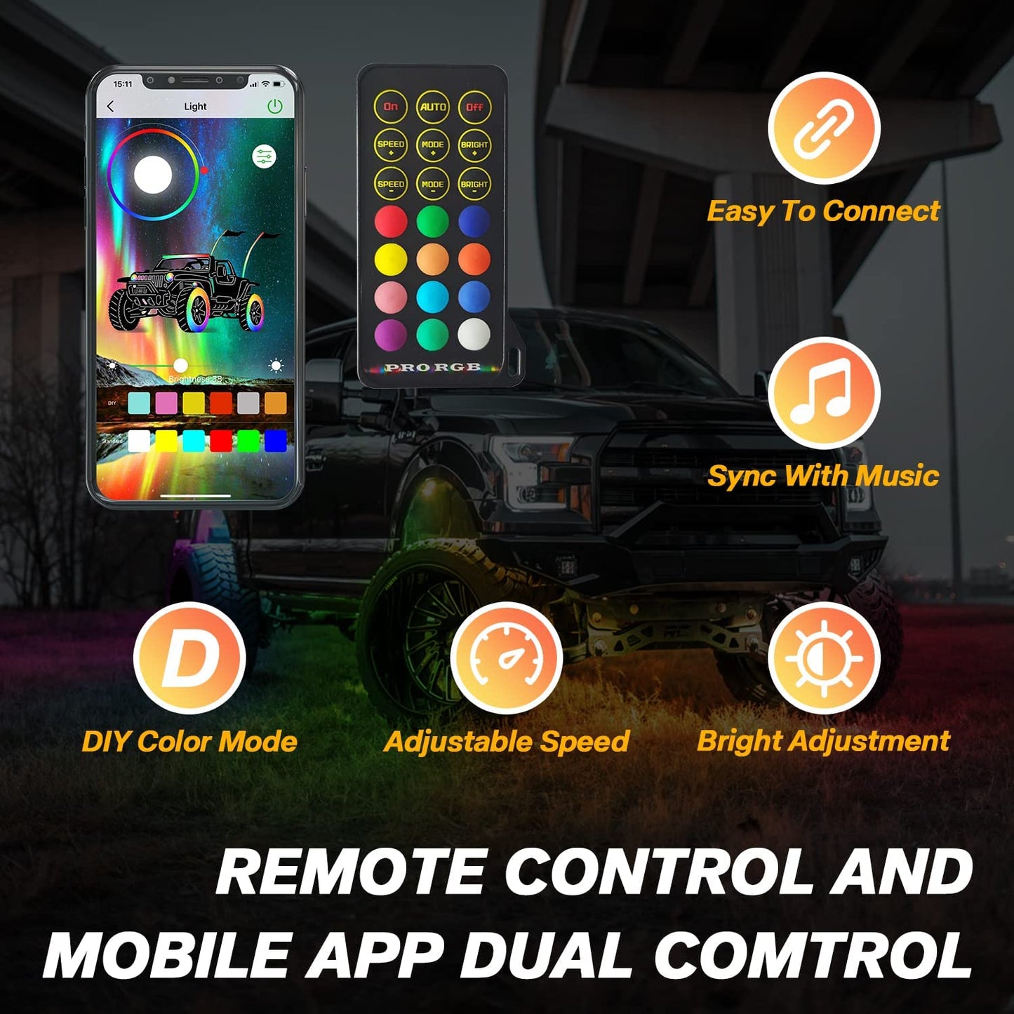 【Upgrade 8 Pods Rock Lights】- RGB LED Multicolor Underglow Neon Light Kit with Bluetooth Controller, Music Mode - OMOTOR