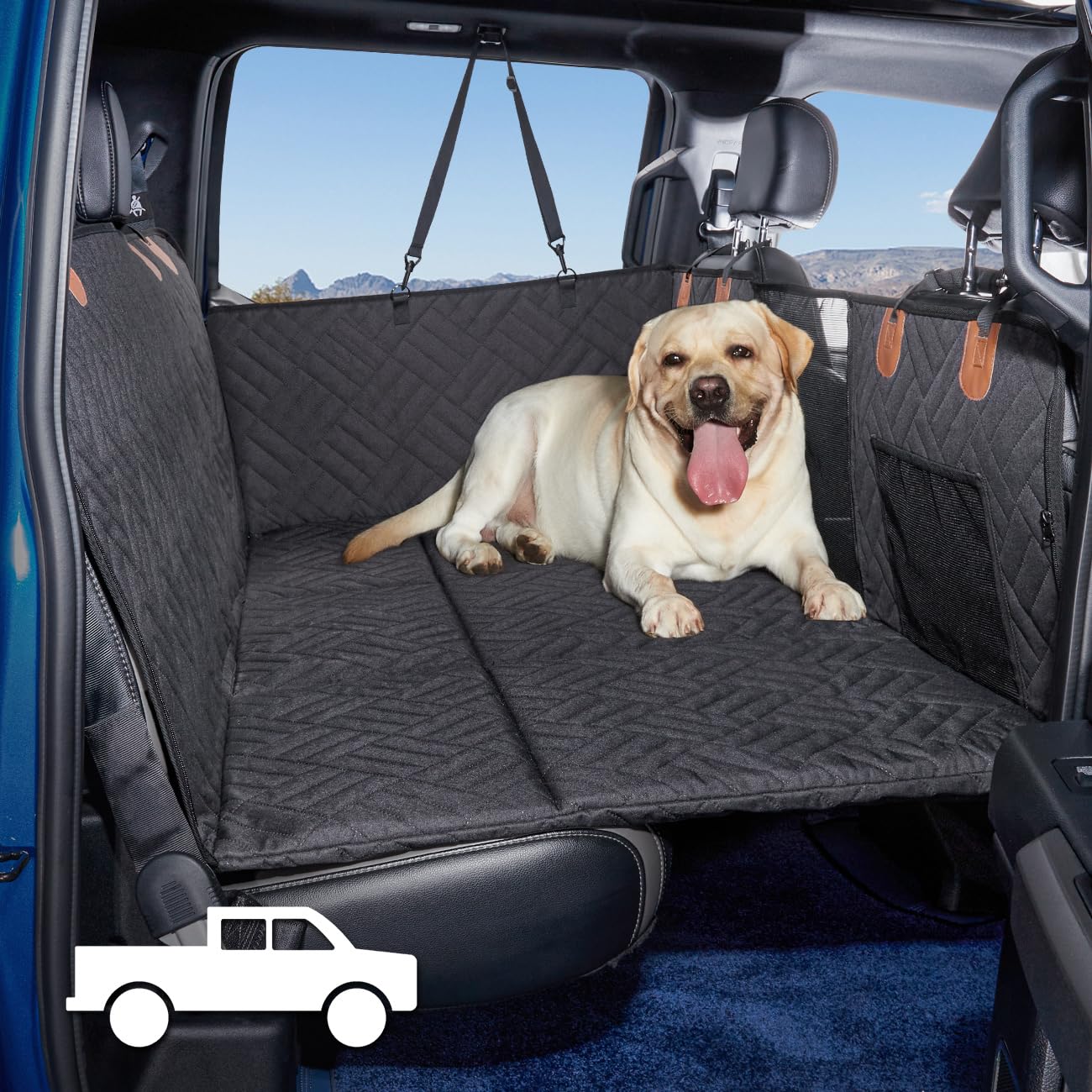 Dog Seat Cover and Bed for Trucks - Back Seat Extender and Hammock for F150, RAM1500, Silverado - Non-Inflatable Pet Mattress - OMOTOR