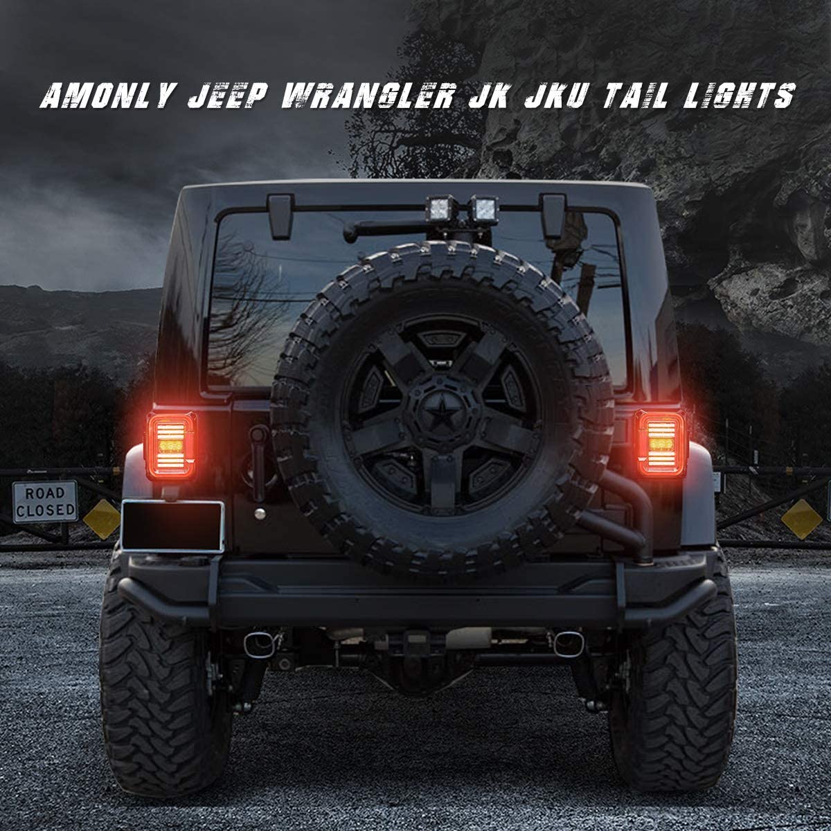 LED Tail Light Compatible with Jeep Wrangler JK JKU 2007-2018, Smoked Lens 20W Reverse Lights Brake Rear Back Up Lights - OMOTOR