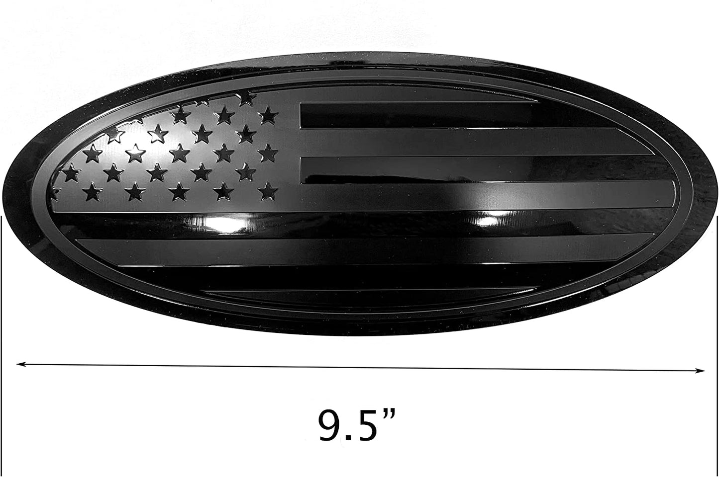 9.5 inch Overlay Front Grille Tailgate Rear Aluminum Oval American Black Flag Emblem for F150 2015-2021 (Black, 9.5") - OMOTOR