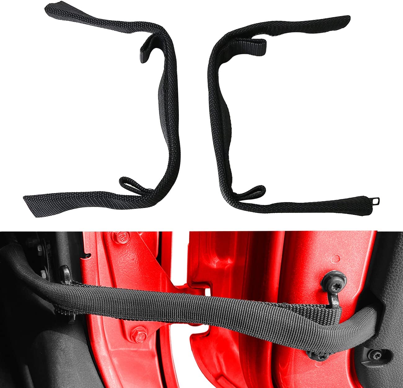 Door Strap for Jeep, Heavy Duty Strong Door Limit Strap with Zipper for 2007-2023 Jeep Wrangler JK JKU JL JLU Gladiator JT (Black) - OMOTOR