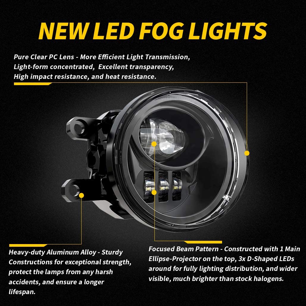 New LED Fog Lights for 2016-2023 Tacoma 2014-2023 4Runner 2014-2019 Tundra Truck Driving Lamps Assembly Replacement w/Bracket, Driver and Passenger Side- Black - OMOTOR