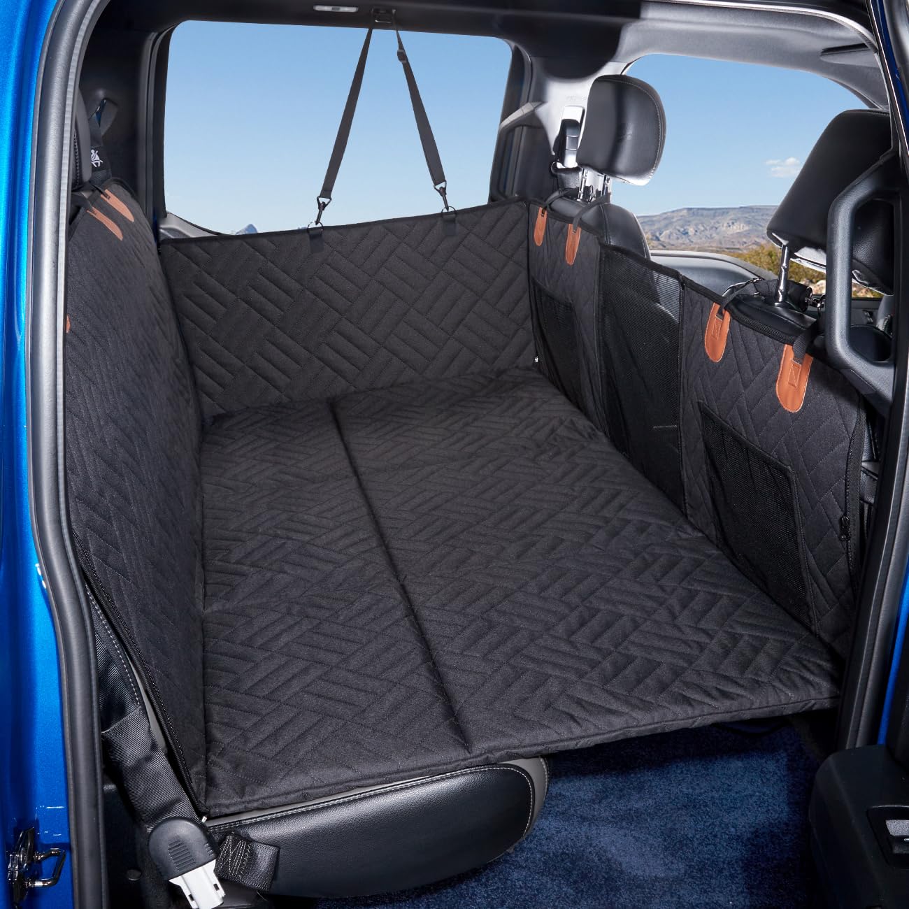 Dog Seat Cover and Bed for Trucks - Back Seat Extender and Hammock for F150, RAM1500, Silverado - Non-Inflatable Pet Mattress - OMOTOR