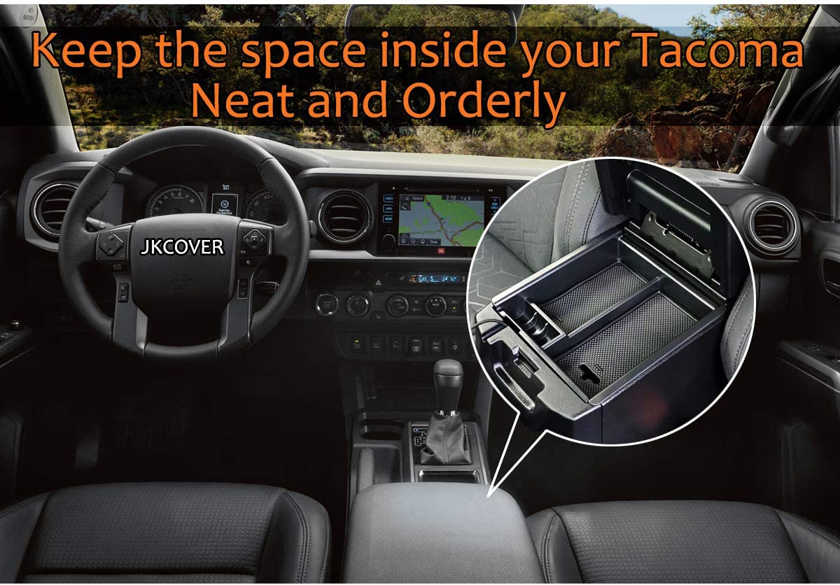 Center Console Accessory Organizer Compatible with Toyota Tacoma 2016 2017 2018 2019 2020 2021 2022 2023, ABS Material Armrest Box Insert Tray (Black Trim) - OMOTOR