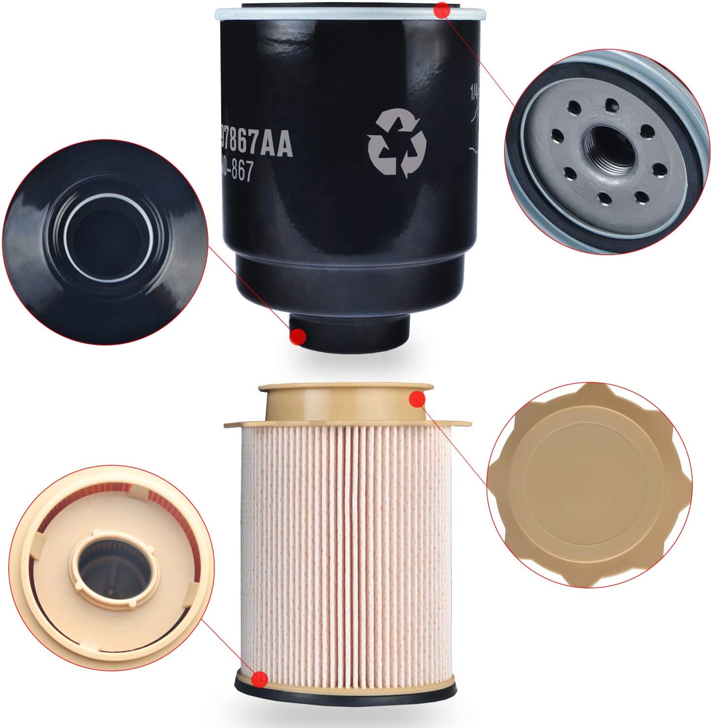 Fuel Filter Water Separator for Dodge Ram 6.7L 2013-18 Cummins Turbo Diesel Engines - OMOTOR