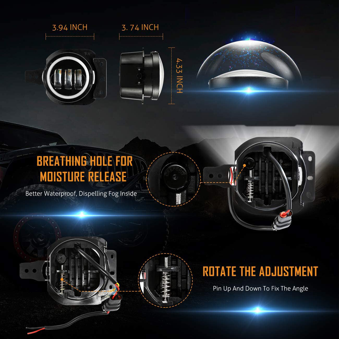 4 Inch LED Fog Lights for Wrangler JL JLU Unlimited Sport Rubicon Sahara 2018-2022, Round Fog Lamps for Gladiator JT 2018+, RHD, Wrangler 4xe, w/ DRL & Turn Signal - OMOTOR