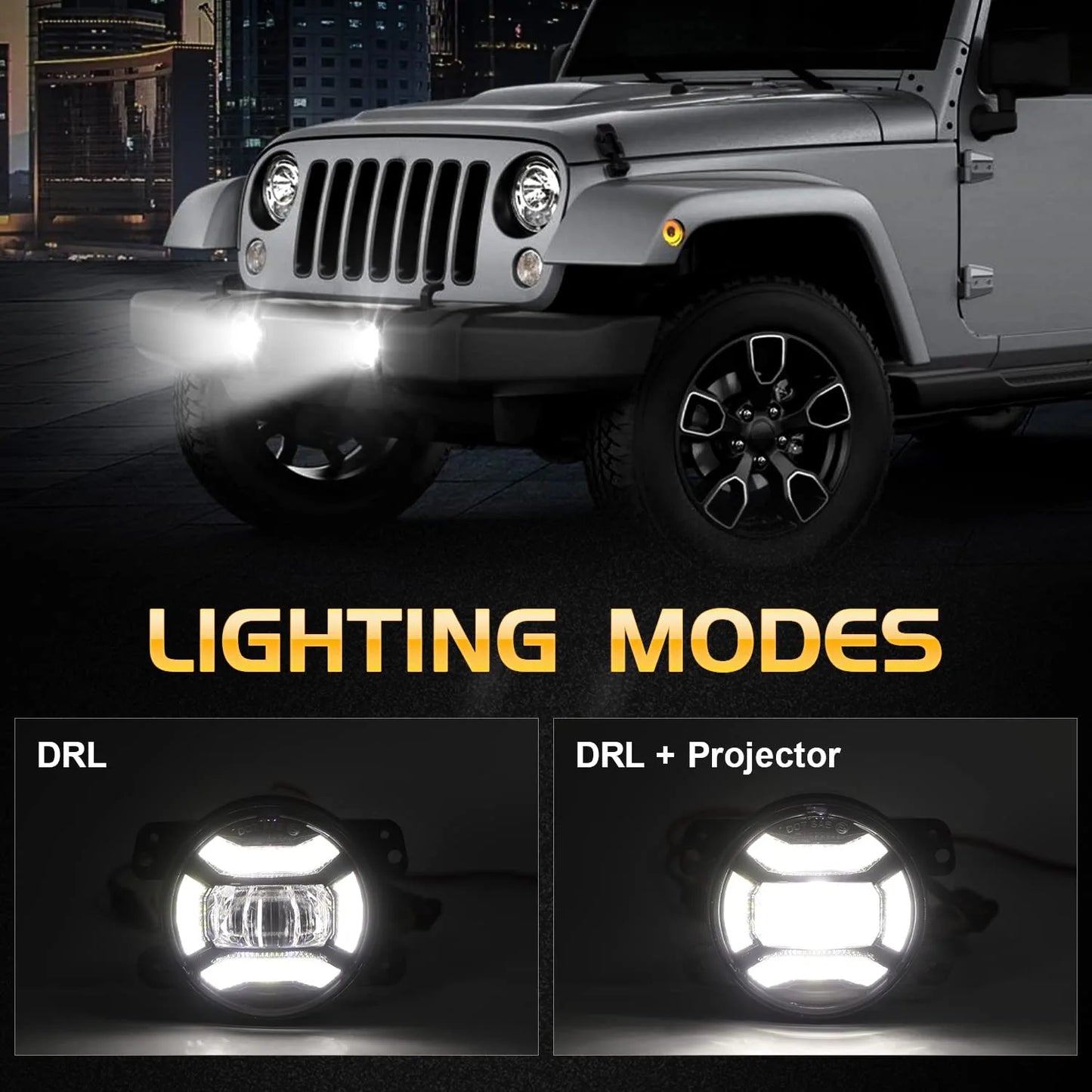 Super Bright 60W 4 Inch LED Fog Lights with DRL EMC Compatible with Jeep Wrangler TJ LJ JK Dodge Journey Front Bumper Lights(Pair) - OMOTOR
