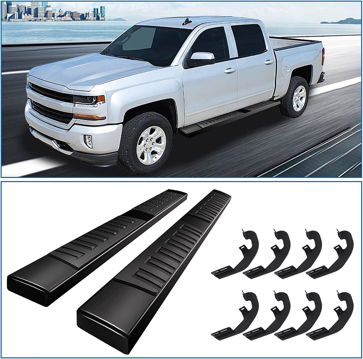 6'' Aluminum Running Boards both size Compatible with 19-23 Chevy Silverado - OMOTOR