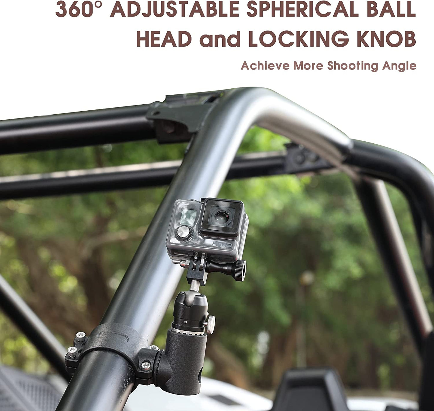 Gopro Mount with 360° Adjustable Spherical Head and Locking Knob, Compatible with UTV ATV Polaris Ranger 1.75-2 inch Roll Bar - OMOTOR