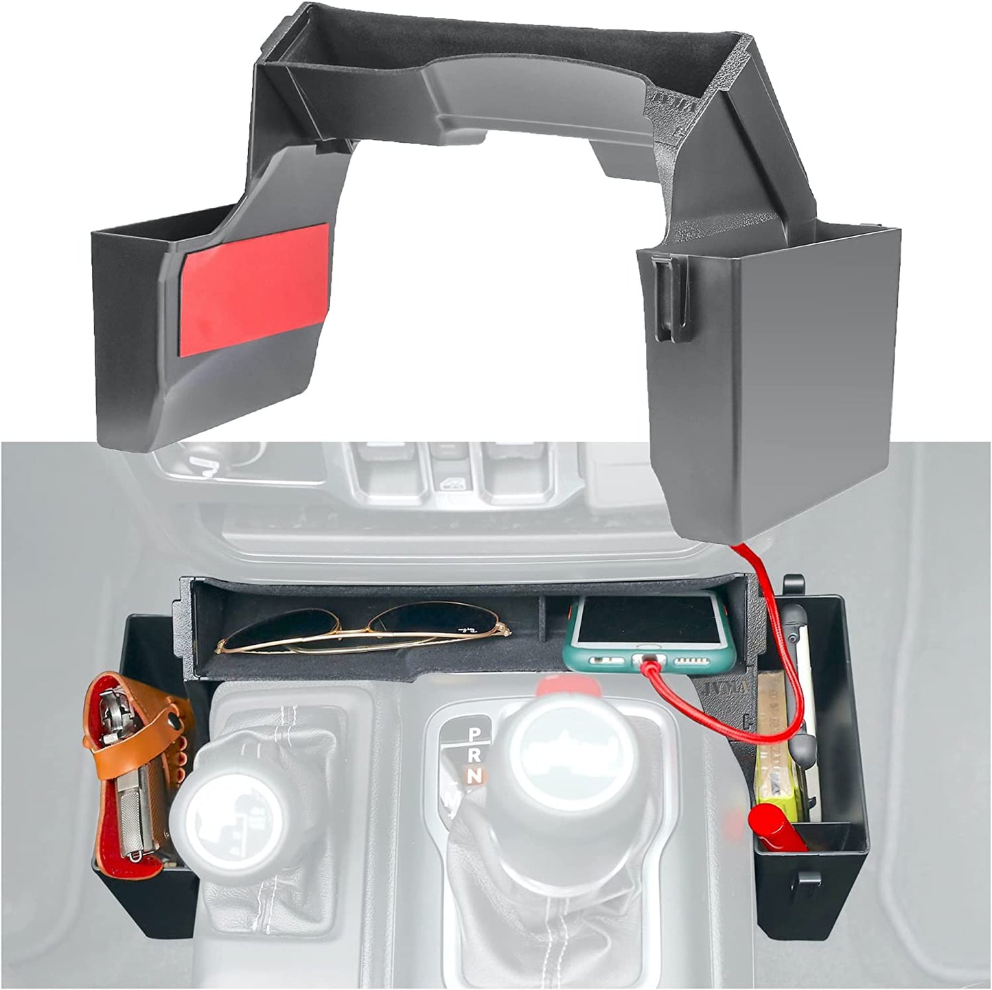 Upgrade Gear Tray for Jeep Wrangler JL JLU 2018-2023 & Gladiator JT 2020-2023, Gear Shift Organizer, Wrangler, Gladiator Accessories, 3 PCS Assembly (Not for JK) - OMOTOR