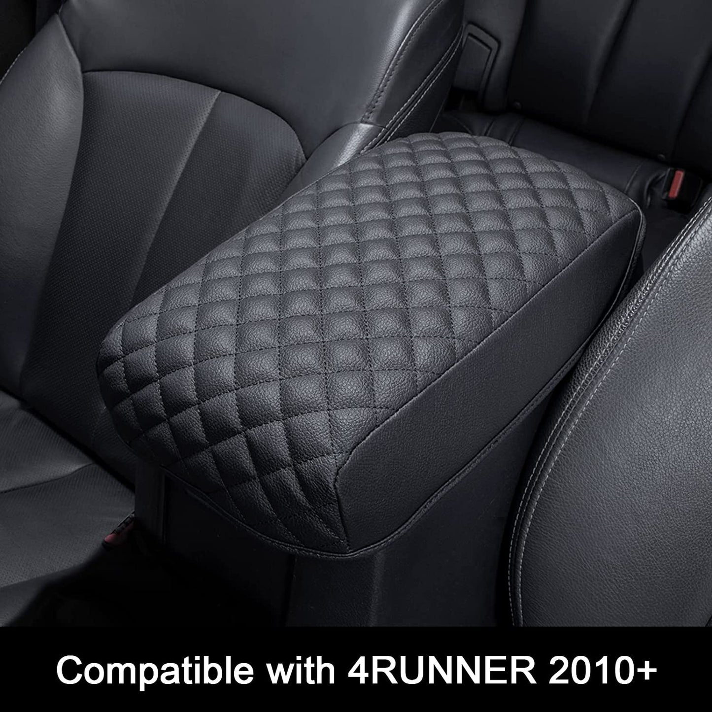 Center Console Armrest Cover Compatible with Toyota 4Runner 2010-2023 Truck Accessories Premium PU Leather Cushion Protector (Black) - OMOTOR