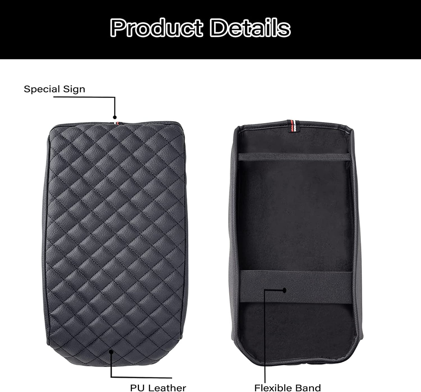 Center Console Armrest Cover Compatible with Toyota 4Runner 2010-2023 Truck Accessories Premium PU Leather Cushion Protector (Black) - OMOTOR