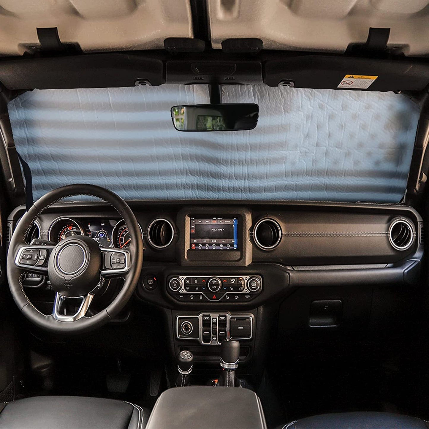 Windshield Sun Shade with USA Flag for 2018-2022 Jeep Wrangler JL JLU & Gladiator JT - OMOTOR