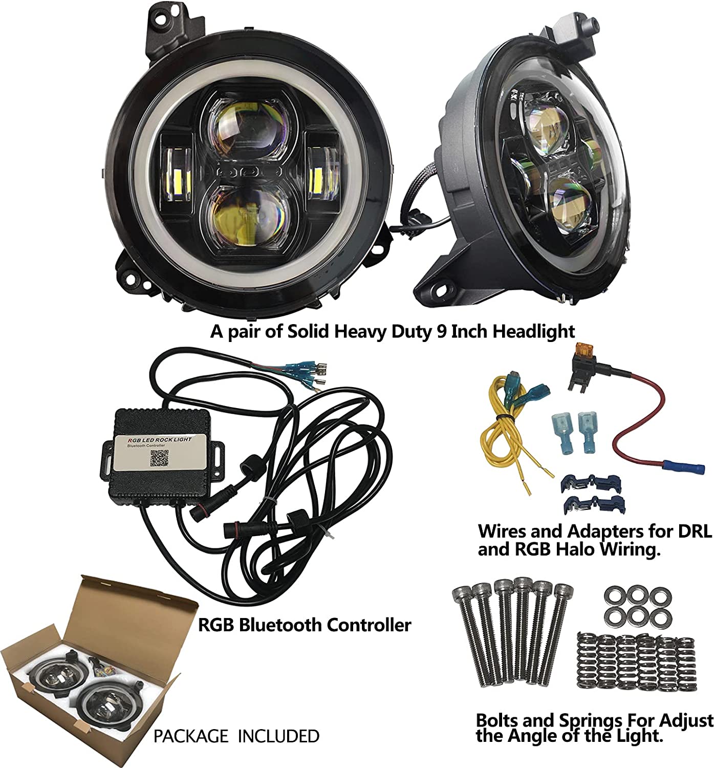 9 inch LED Headlight- DOT RGBW Halo Headlight for 2018 2019 2020 2021 Wrangler JL Sahara Rubicon Gladiator JT Headlight replacemant - OMOTOR