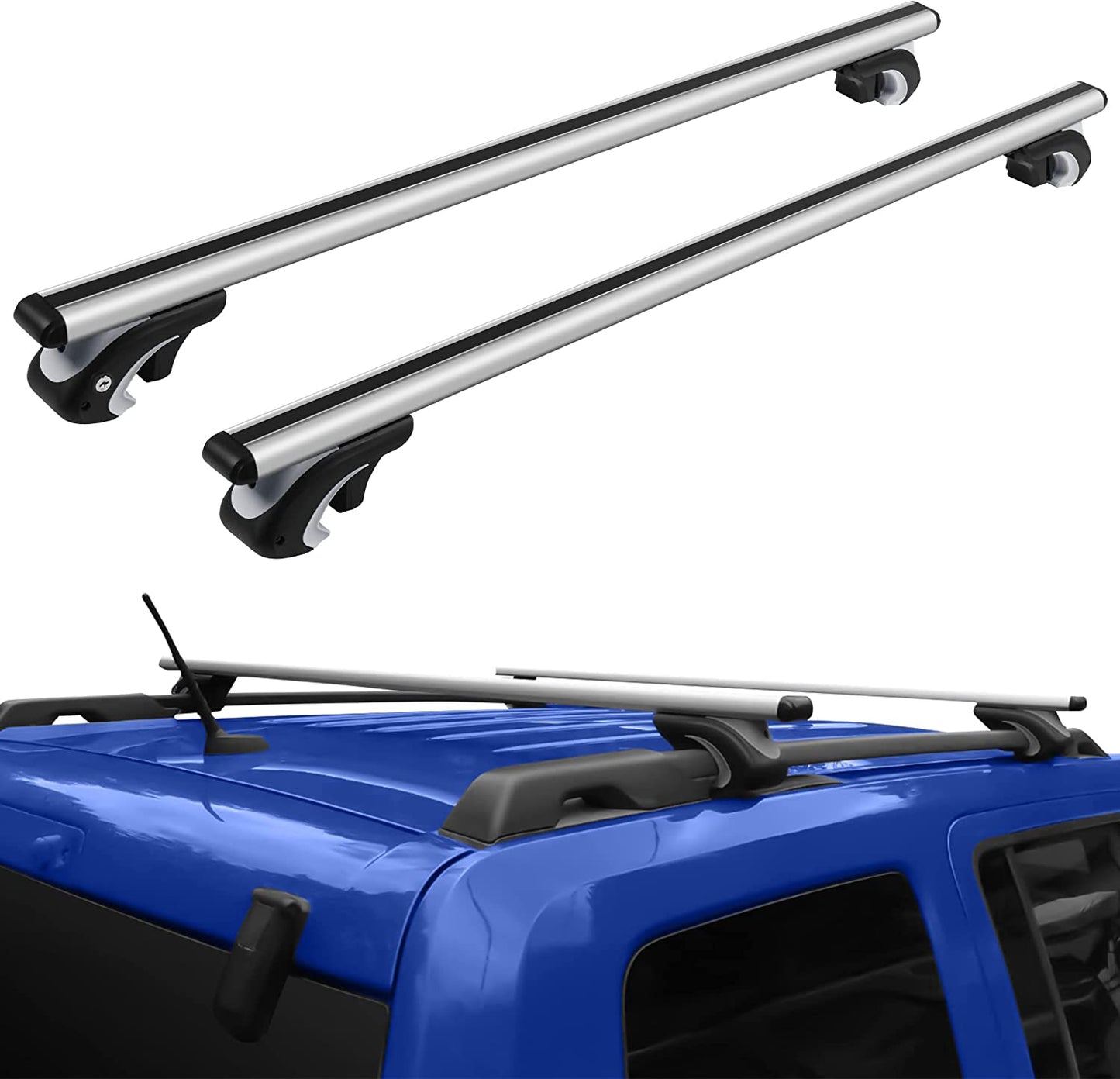 54" Universal Roof Rack Cross Bars, Adjustable Aluminum Cargo Carrier Rooftop Luggage Crossbars for Car Vehicles SUVs with Existing Raised Side Rails with a Gap , White-Aluminum - OMOTOR