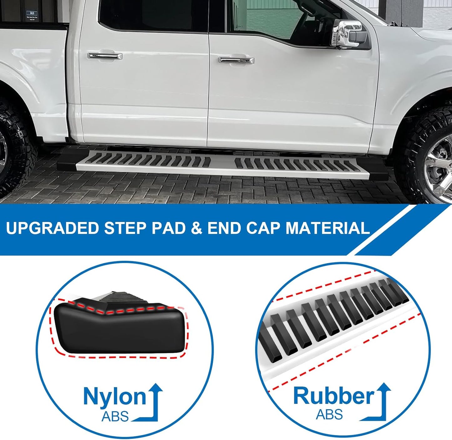 6.3 Inches Running Boards Fit for 2015-2023 15 16 17 18 19 20 21 22 23 Ford F150 F-150 SuperCrew Cab 4 Full Size Doors Chrome with 6 Brackes Side Step Rail Nerf Bars - OMOTOR