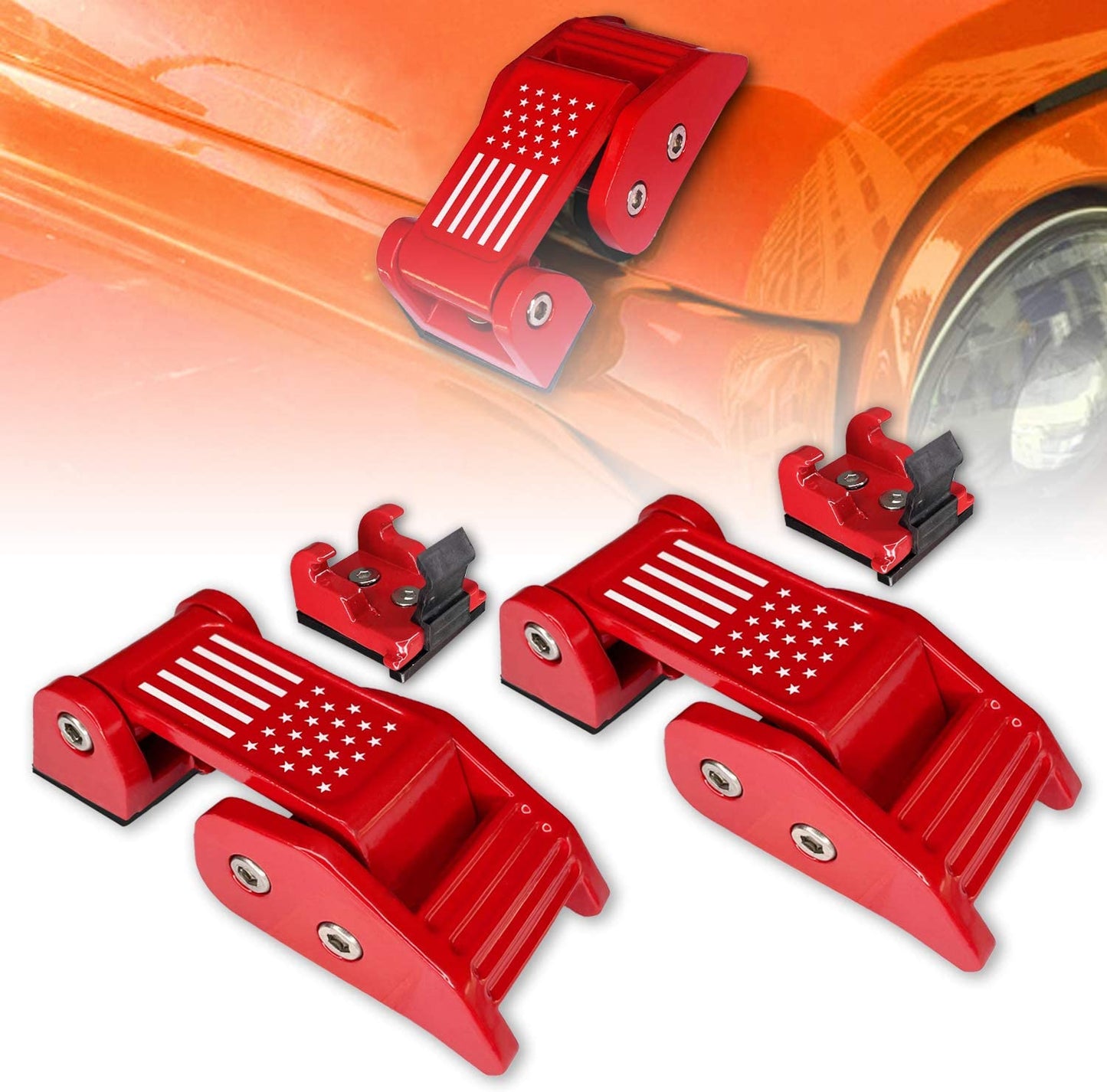Aluminum Hood Latches Catch Kit (Red/Black/Sliver) - OMOTOR