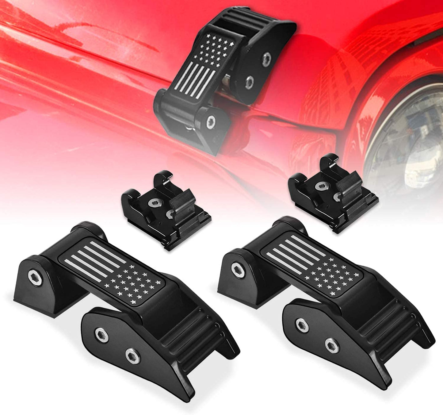 Aluminum Hood Latches Catch Kit (Red/Black/Sliver) - OMOTOR