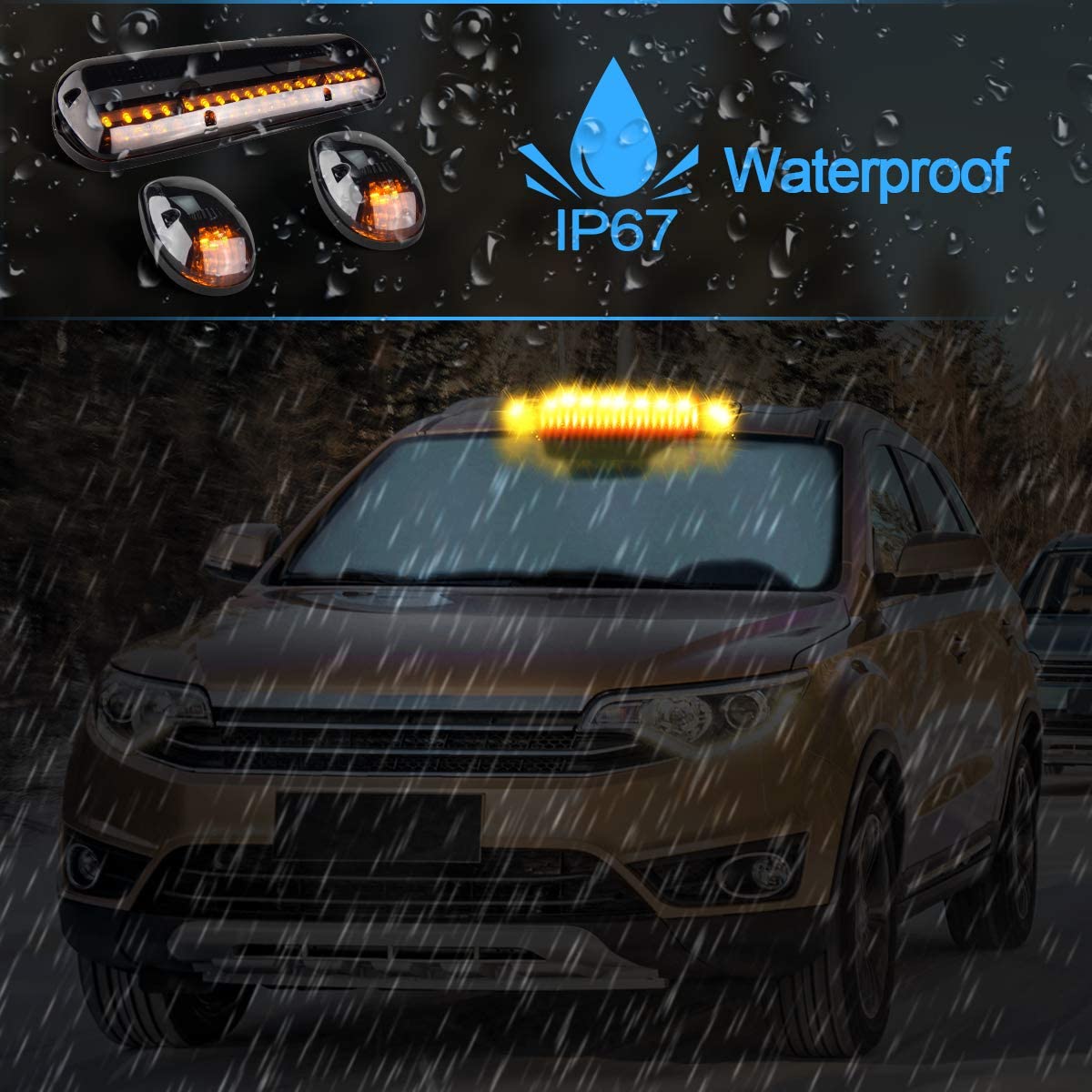 3X Smoked Cover Cab Roof Top Marker Running Lamps Amber 30 LED Lights - OMOTOR