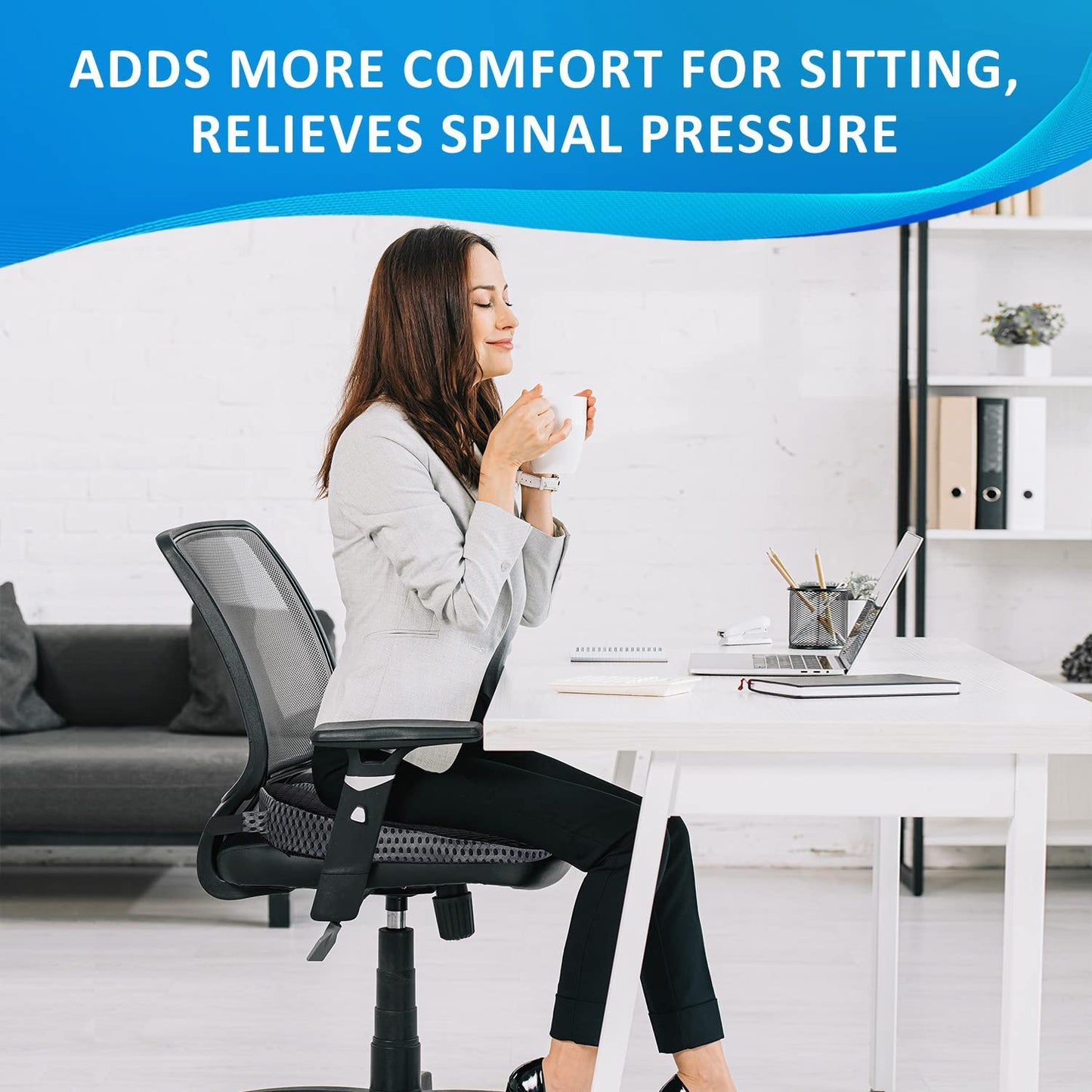 Car Seat Cushion for Car Seat Driver - Memory Foam Office Chair Cushions with Larger Size to Add More Comfort - Wedge Driver Seat Cushion Improve Driving View - OMOTOR