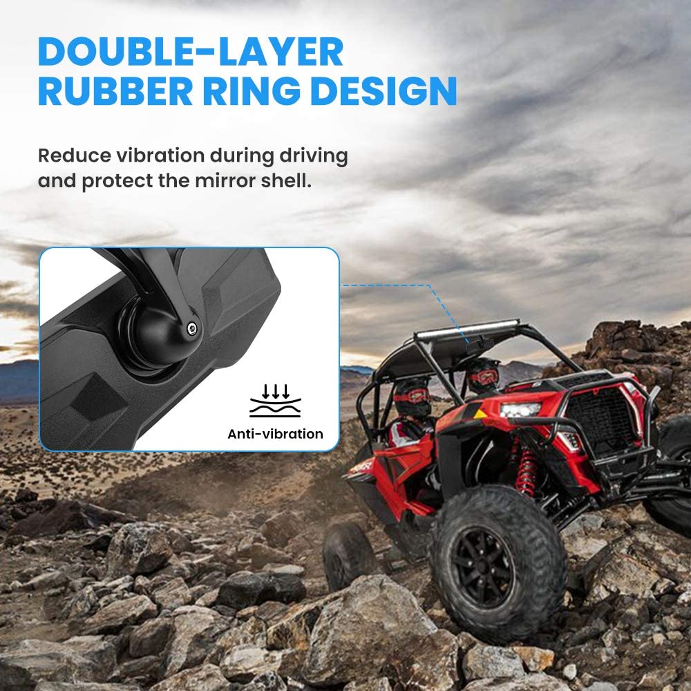 RZR Rear View Center Mirror, General Mirror Wide Angle with ShatterProof Glass and 360 Adjustable Joint Ball - OMOTOR