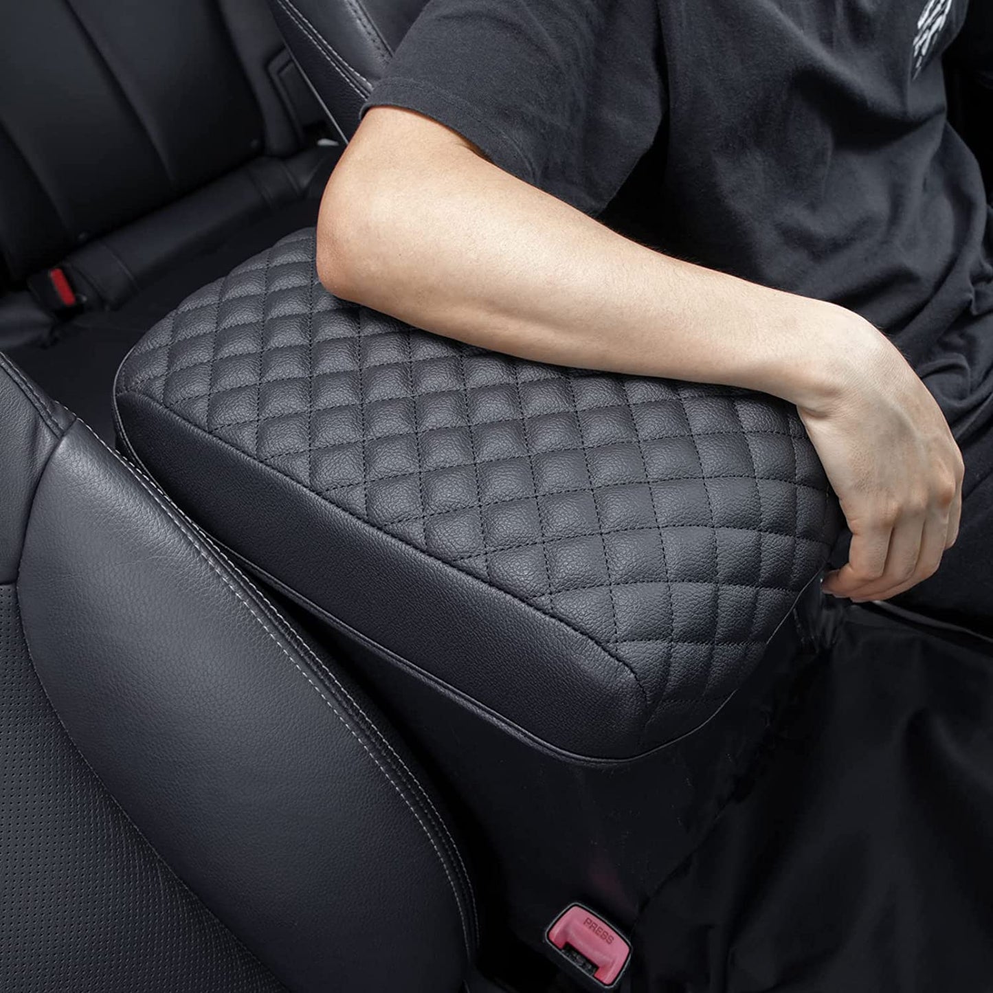 Center Console Armrest Cover Compatible with Toyota 4Runner 2010-2023 Truck Accessories Premium PU Leather Cushion Protector (Black) - OMOTOR