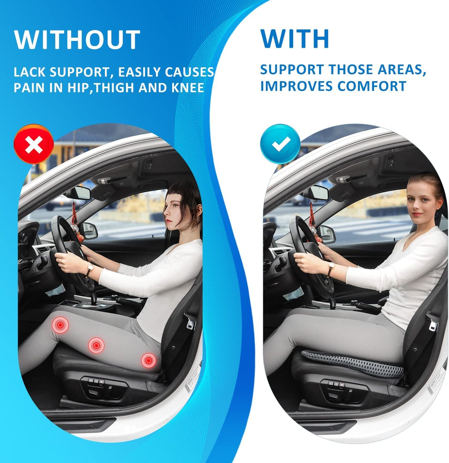 Car Seat Cushion for Car Seat Driver - Memory Foam Office Chair Cushions with Larger Size to Add More Comfort - Wedge Driver Seat Cushion Improve Driving View - OMOTOR