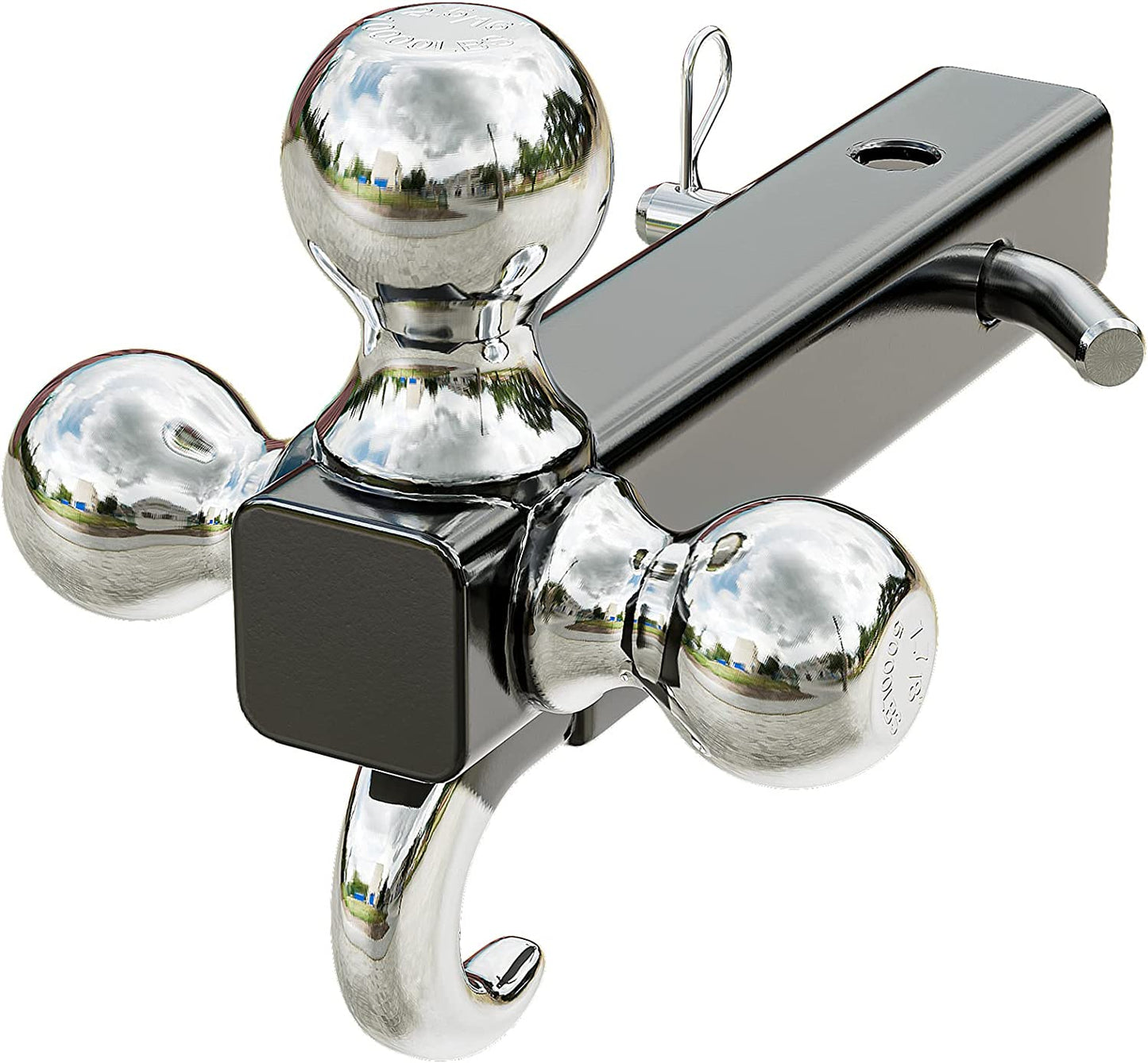 Tri Ball Hitch with Hook&Pin,Ball Size 1-7/8"Ball Hitch, 2" and 2-5/16"Trailer Ball Fit 2 Inch Receiver,Howllow Shank Tow Hitch,Black - OMOTOR