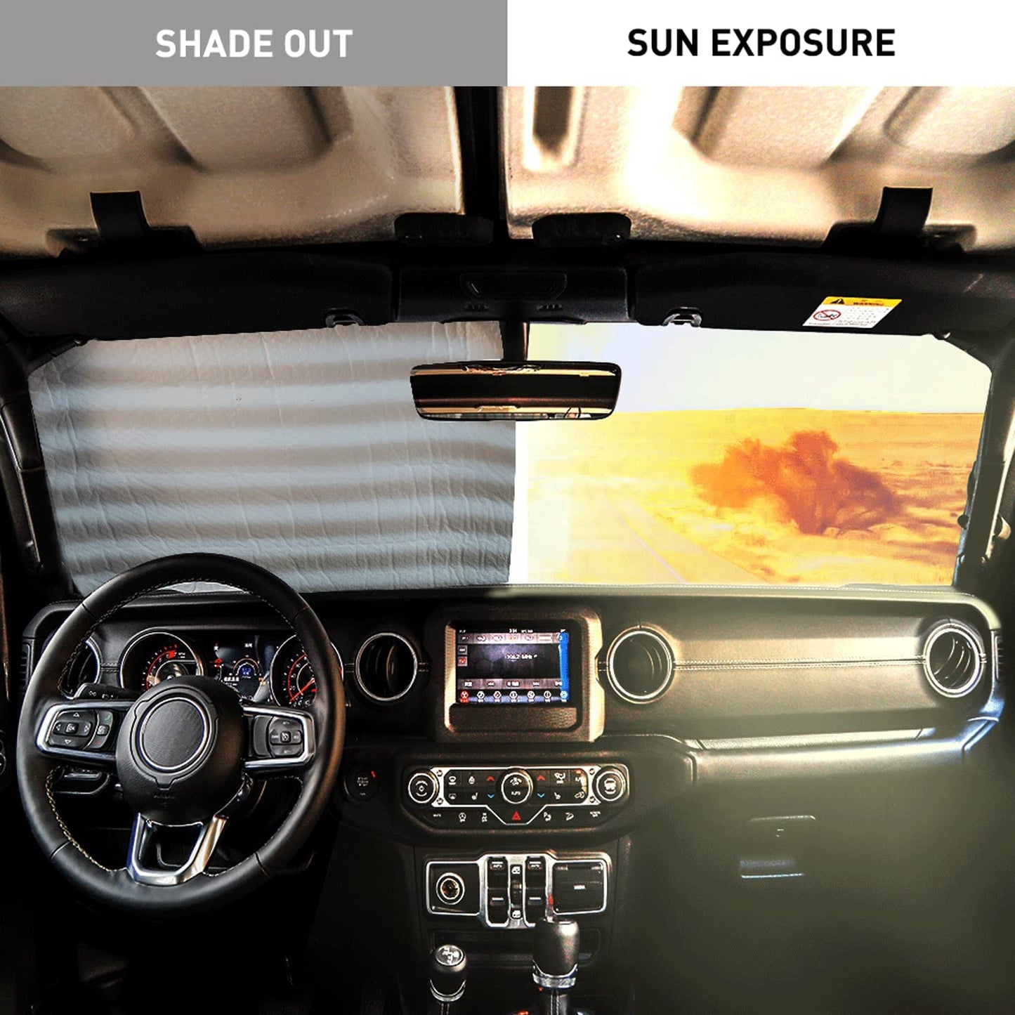 Windshield Sun Shade with USA Flag for 2018-2022 Jeep Wrangler JL JLU & Gladiator JT - OMOTOR