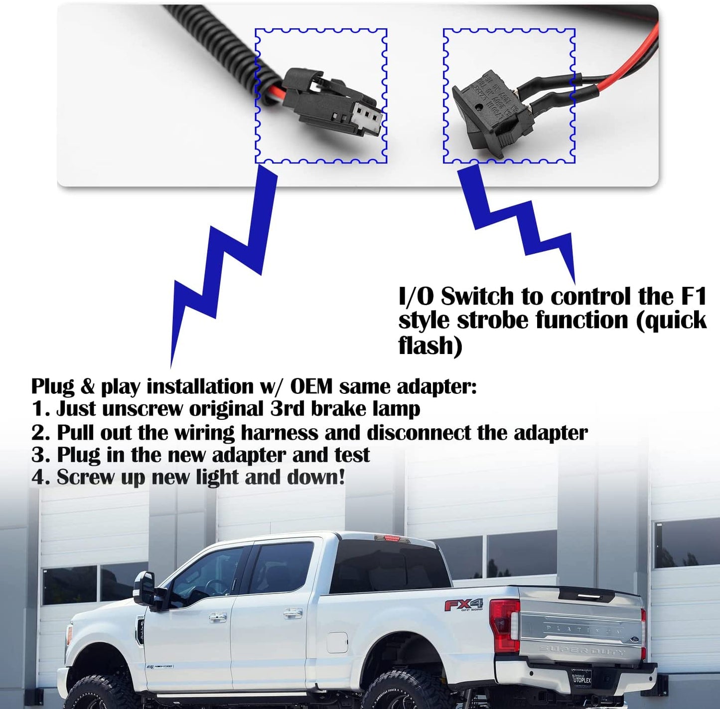 Rear cab Led Third brake Light for 2017-2021 F150 F250 F350 - OMOTOR