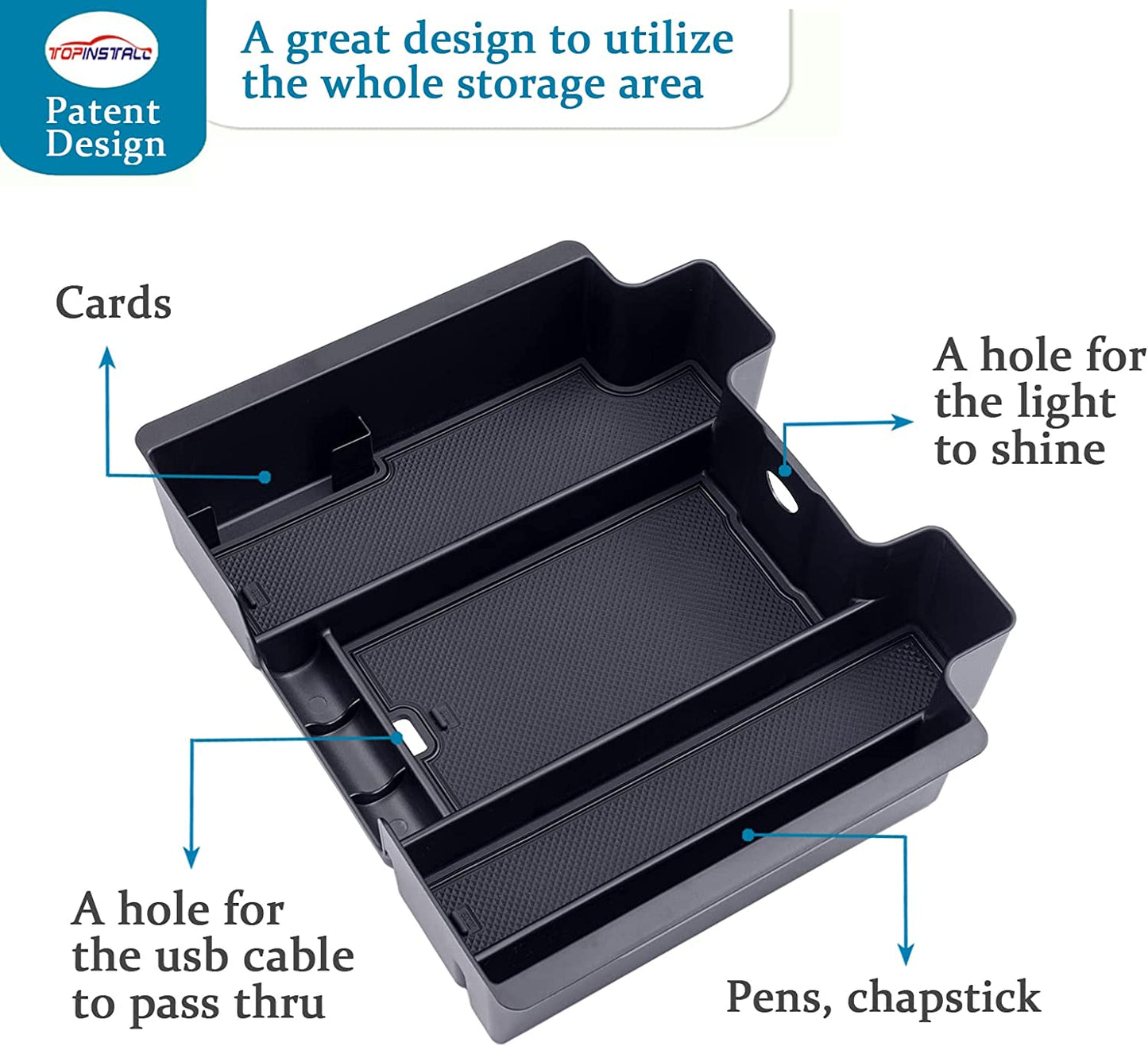 Full-Size Center Console Tray Compatible with 2019-2022 Chevy Silverado/GMC Sierra 1500 and 2020-2023 Silverado/Sierra 2500HD 3500HD, Armrest Organizer (Full Console w/Bucket Seats ONLY) - OMOTOR