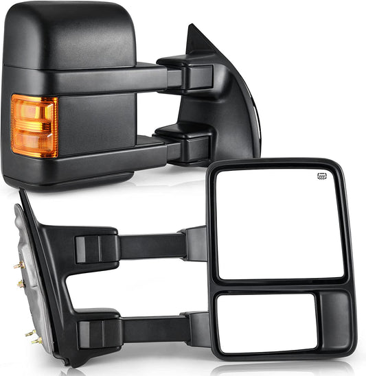 Towing Mirrors compatible for 1999-2007 Ford F250 F350 F450 F550 Super Duty Tow Mirrors Power Heated with Turn Signal Light Side Mirrors 1999 2000 2001 2002 2003 2004 2005 2006 2007