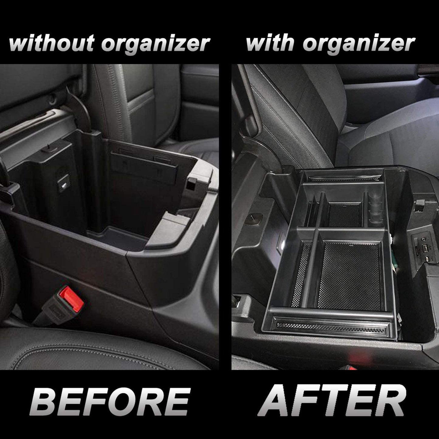 Center Console Organizer Tray Compatible with (2019-2022) Chevy Silverado 1500/GMC Sierra 1500 and 2020-2023 Silverado/Sierra 2500/3500 HD - Full Console w/Bucket Seats ONLY,Black trim - OMOTOR