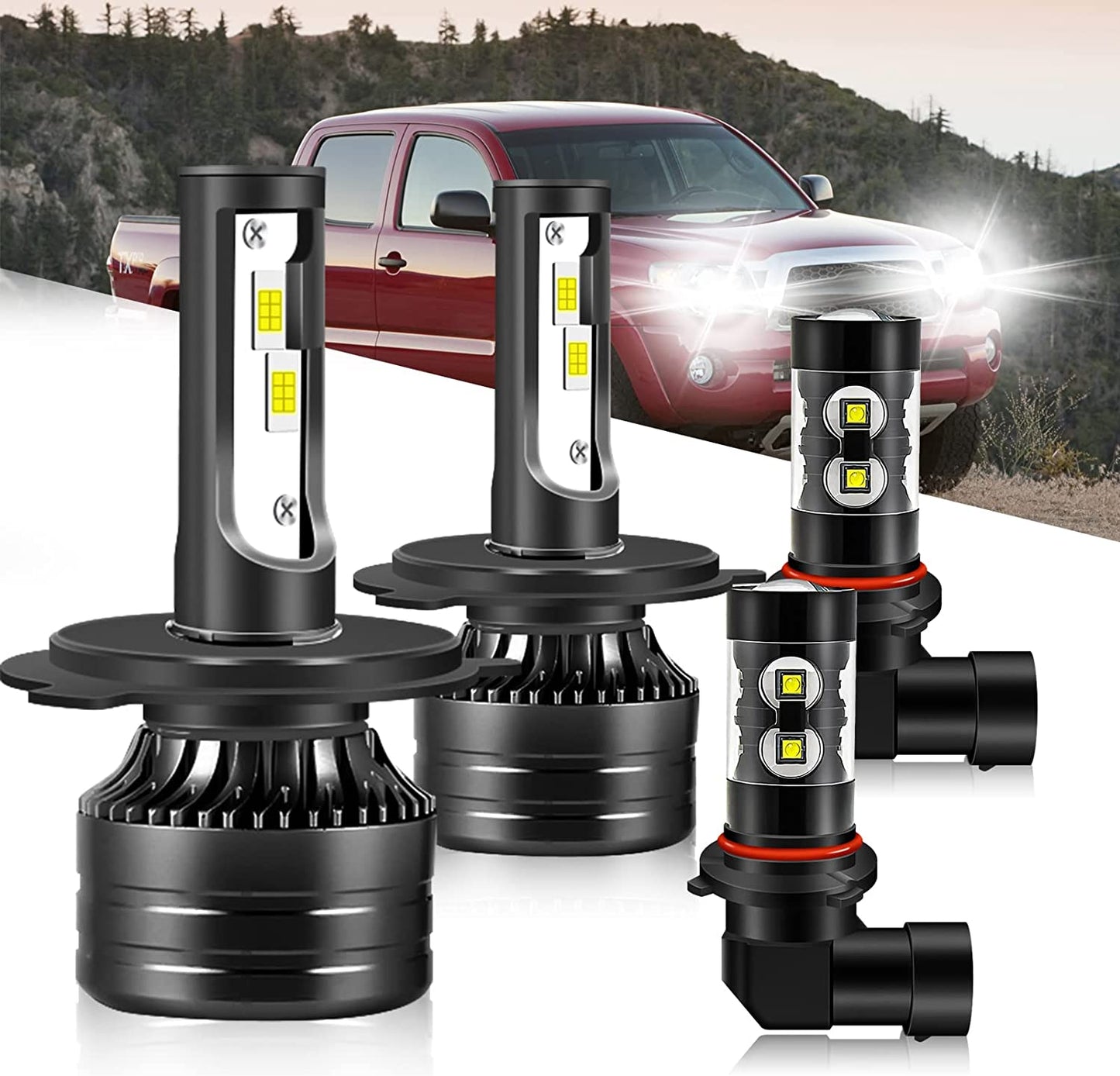 Fit For Toyota Tacoma (2005-2011) H4/9003/HB2 High Low Beam+9145 LED Fog Light Bulb Combo, 6500K White Super Bright - OMOTOR