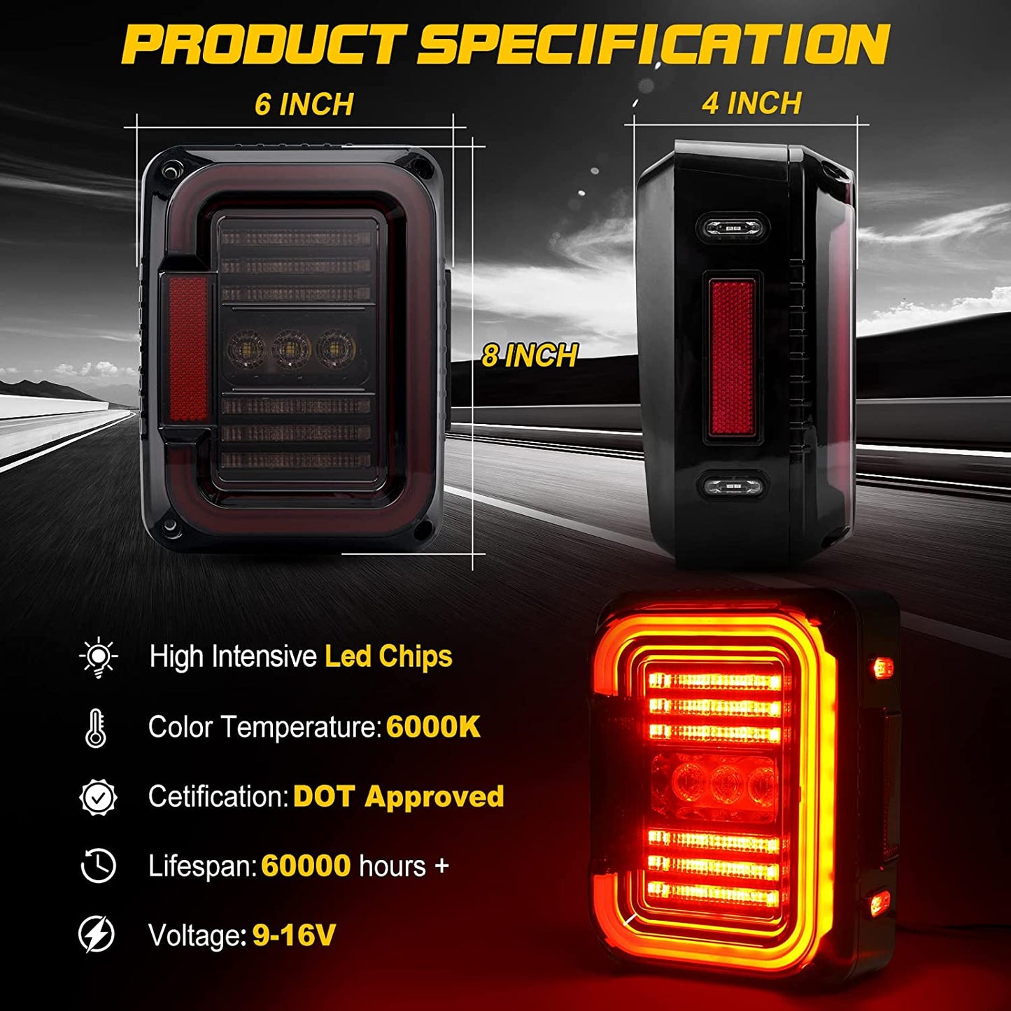 LED Tail Light Compatible with Jeep Wrangler JK JKU 2007-2018, Smoked Lens 20W Reverse Lights Brake Rear Back Up Lights - OMOTOR
