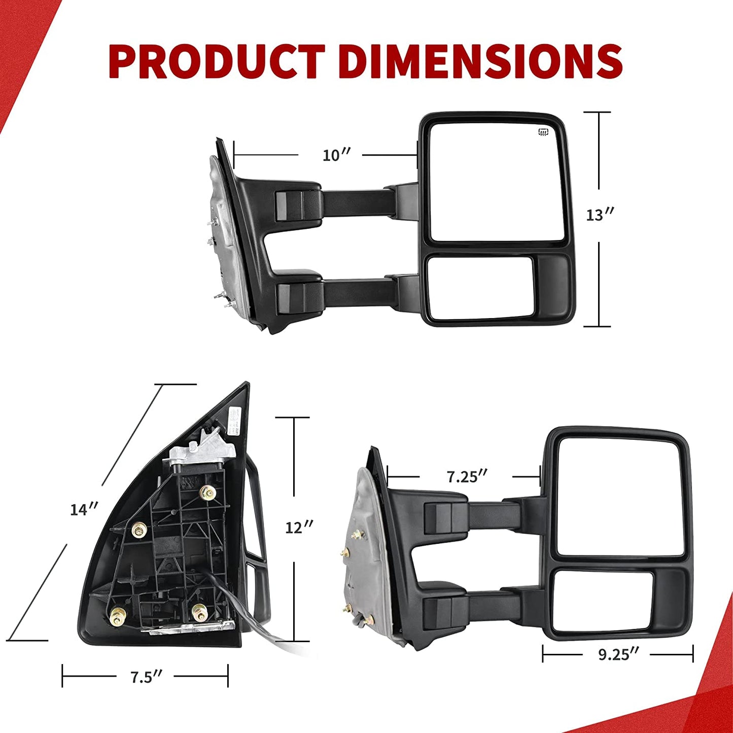 Towing Mirrors compatible for 1999-2007 Ford F250 F350 F450 F550 Super Duty Tow Mirrors Power Heated with Turn Signal Light Side Mirrors 1999 2000 2001 2002 2003 2004 2005 2006 2007 - OMOTOR