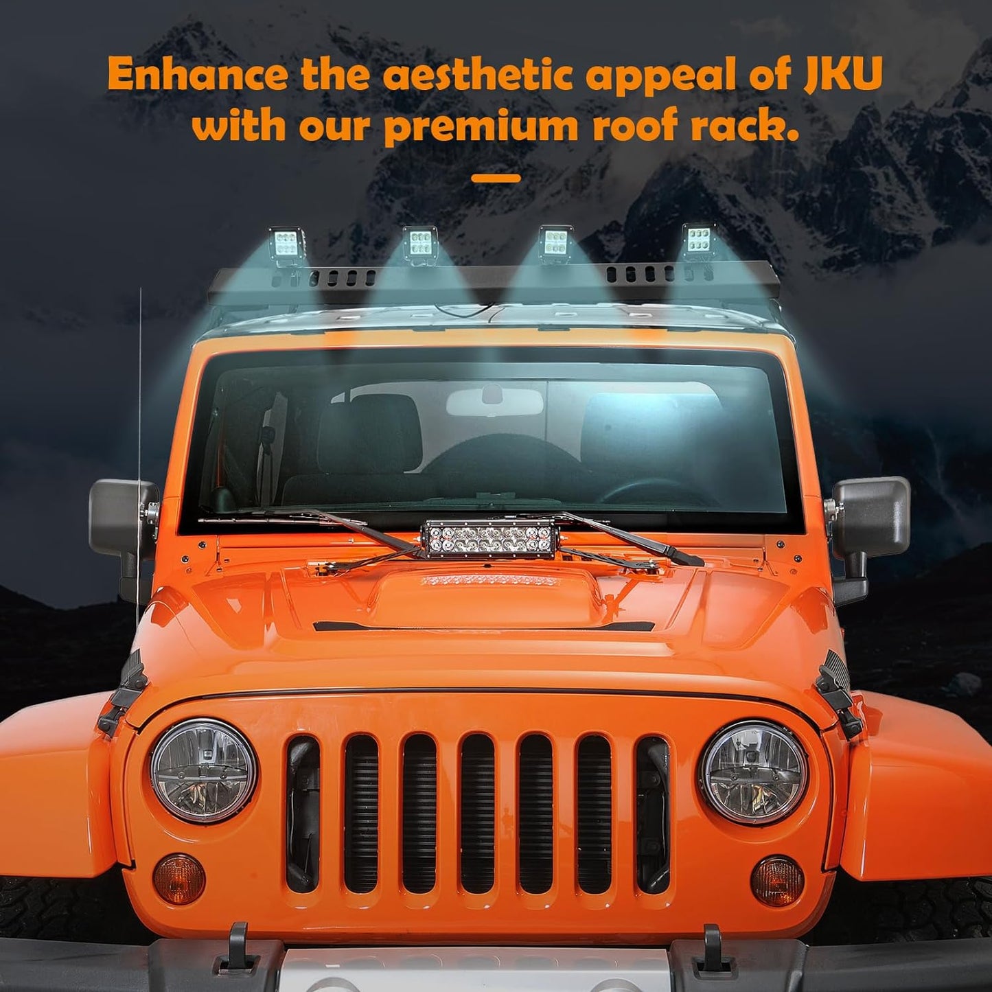 Roof Rack Cargo Basket with 4PCS LED Light Bar Compatible for 2007-2024 Jeep Wrangler JK JL Unlimited & Gladiator JT 2 & 4 Doors Hardtop, JKU JLU Luggage Racks Rooftop Storage Carrier (Black) - OMOTOR