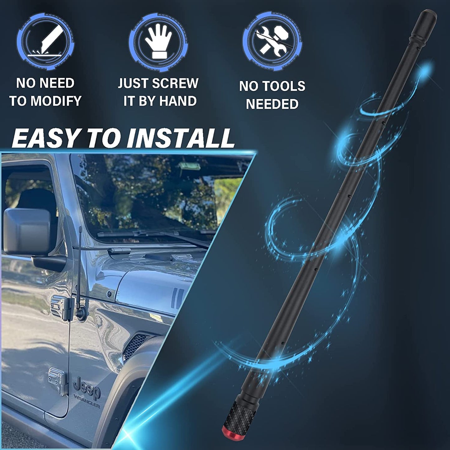 13 Inch Antenna for Jeep Wrangler JL JK JLU JKU Gladiator Rubicon Sahara 2007-2022 - OMOTOR